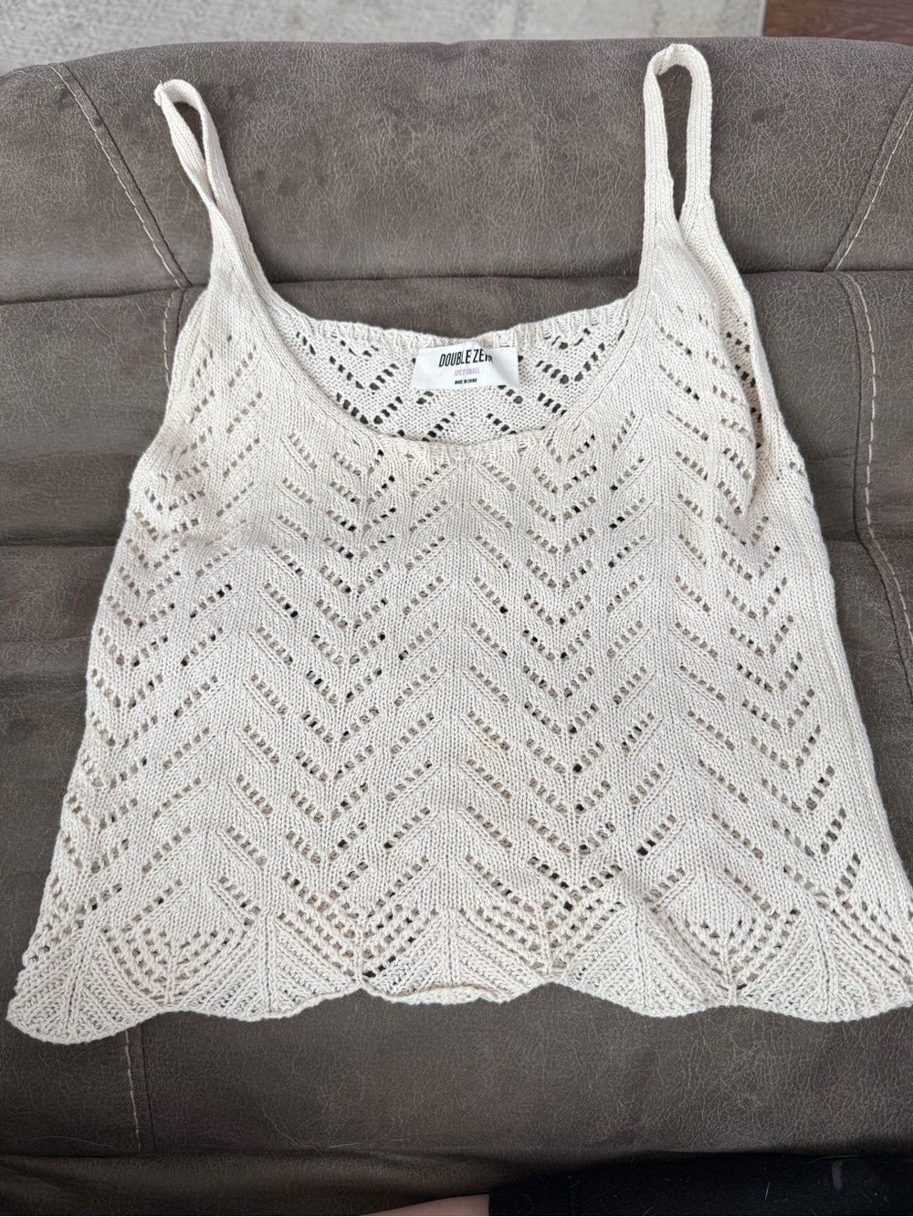 Double Zero Cream Crochet Knit Tank Top Small Boho Beachy Cotton Cami